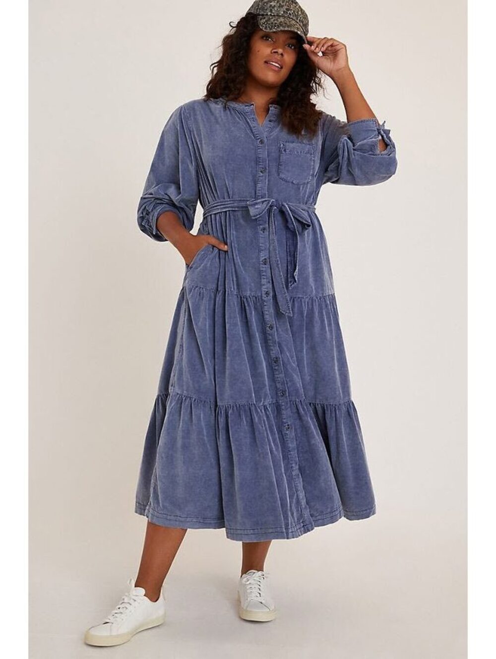 Pilcro Marta Tiered Corduroy Midi Dress - M